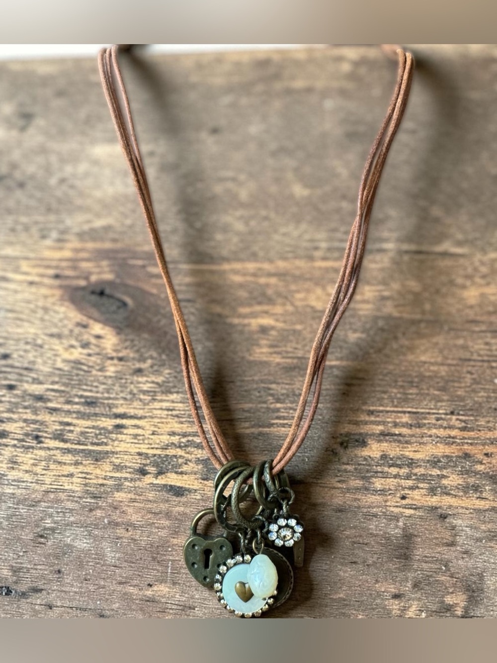 Liz Paiacios Brown Leather Cord Good Luck Charm Necklace - SKU T